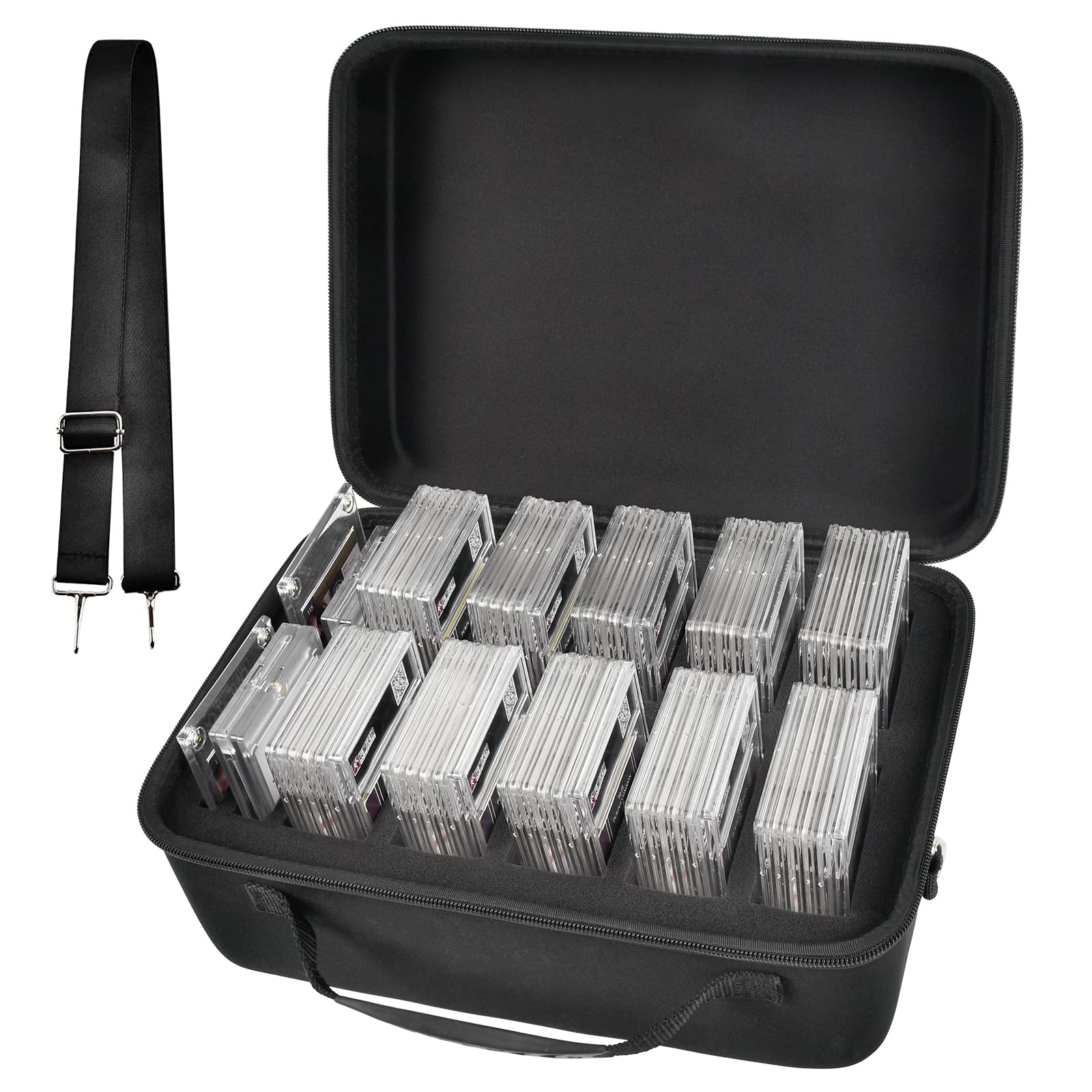 Photo 1 of Graded Card Storage Box Compatible with 66+ BGS PSA FGS Graded Sports Trading Cards, Slab Card Case Holder Organizer for Baseball/MTG with 34 Custom Impact Absorbing Foam Slots - Black (Bag Only)