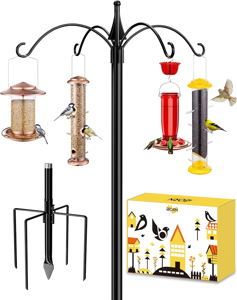 iBorn Bird Feeder Hanging Station 87Inch Heavy Duty Pole with 4 Hooks