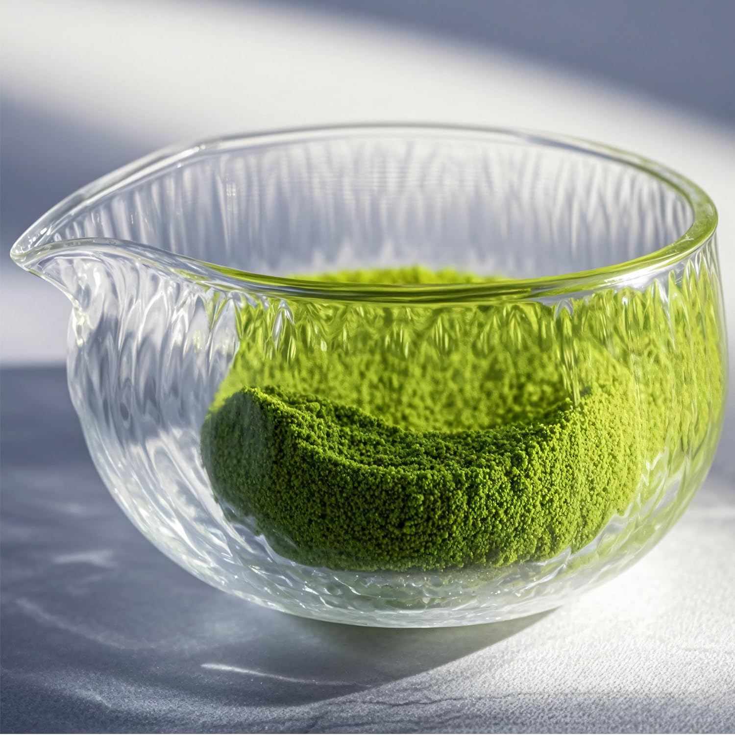 Britegleam Glass Matcha Bowl With Spout, Deep Textured Glass Chawan Matcha Green Tea Whisk Bowls,Clear Japanese Style Salad Mixing Bowl