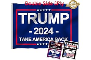 Oligei Trump 2024 Flag, 3 x 5 Feet Trump Flag Take American Back with 4 Pcs Trump 2024 Sticker, Polyester Fiber Trump Desantis 2024 Flag, 3 Ply Double Sided Trump 2024 Flag