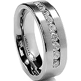 Metal Masters Titanium Men's Wedding Band Engagement Ring with 9 large Princess-Cut