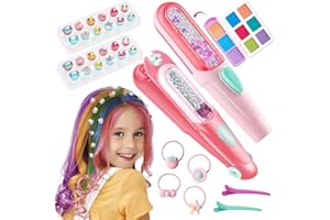 KIDZKUBE Temporary Hair Chalk with Hair Gem Stamper Kit, Hair Styling Tool with REUSABLE Shining Diamonds, Washable Hair Chalk Hair Color Dye for Girls, Toys Gifts for Girls 3 4 5 6 7-12