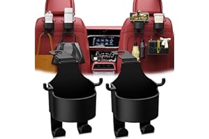 DCKENGO Multifunctional Hook for Car Seat Head Rest, 3 in 1 Vehicle Backseat Drink Cup Holder, Car Storage Hooks for Purses and Bags Cute, Phone Holder, Handbag, Clothes, Key, Umbrella - 2 Packs (Black)