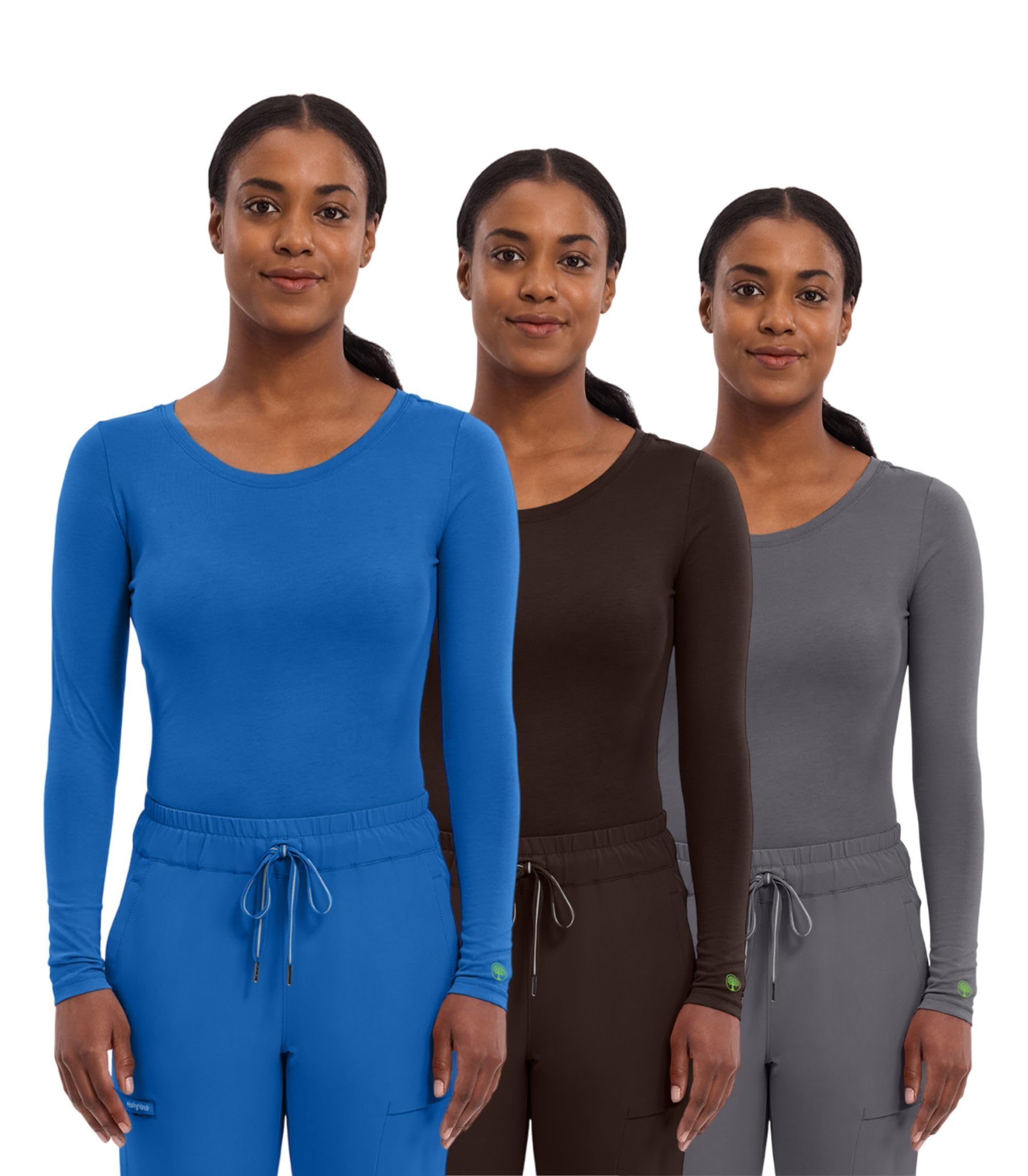 Healing Hands Women's Underscrub Soft Knit Melissa Longsleeve Scrub Tee with Breathable & Easy Care Fabric Pack of 3-5047, Royal/Black/Pewter, 5XL Image