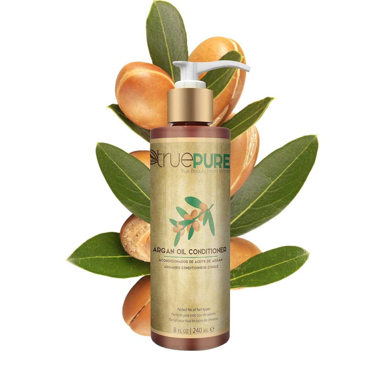 TruePure Argan Oil Conditioner (8 oz.) Deep Conditioner, Natural Hair Treatment for Dry, Damaged Follicles, Split Ends | Sulfate, Paraben, Fragrance Free | For Men & Women | Made in USA: Beauty