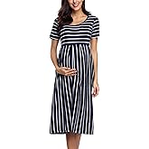 BBHoping Women’s Casual Striped Maternity Dress Short Knee Length Pregnancy Clothes for Baby Shower