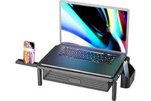 UPGRAVITY Computer Stand for Desktop Monitor, Monitor Stand with Drawer and Storage Compartment for Computer, Metal Monitor Riser Desk Organizer for Office & Home