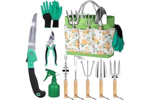 Gardening Tool Set for Women - 10 Piece Heavy Duty Stainless Steel Garden Tools Kit with Ergonomic Non-Slip Handle and Stylis