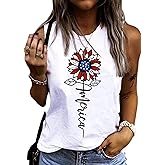 Yuaelria American Flag Star Baseball Casual Tank USA Stripes Sleeveless Vest Casual Summer Vacation Funny Print Letter Vest