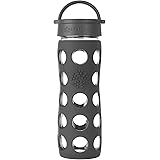 Lifefactory 16-Ounce BPA-Free Glass Water Bottle with Leakproof Classic Cap and Silicone Sleeve, Carbon