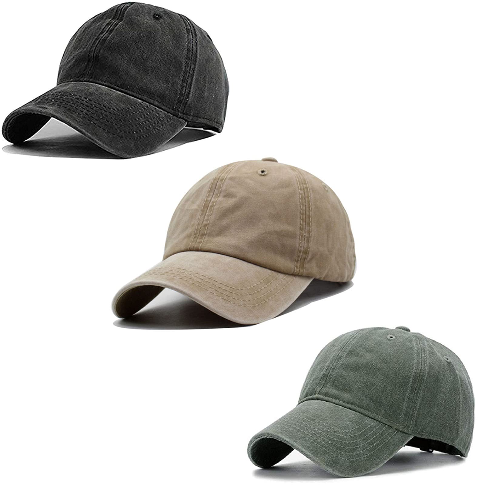 Photo 1 of (only 2)(missing one) Mommy Jennie Unisex Vintage Washed Distressed Baseball-Cap Twill Adjustable Dad-Hat,E5-Black/Khaki/Green