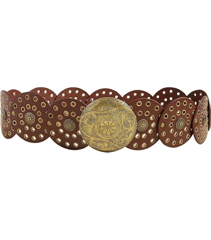 Wide Disc Belt PU Leather Waist Belt Metal Buckle Boho WWAYBEI Y2k Wide Boho Disc Belt for Women Vintage Concho  main image 3