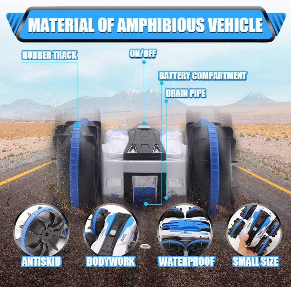 Seckton Car Toys for 6-10 Year Old Boys Girls Amphibious Remote Control Car for Kids 2.4 GHz Remote Control Boat 4WD Off Road Truck Stunt Car Waterproof RC Car for Christmas Birthday Gifts Blue: Toys & Games