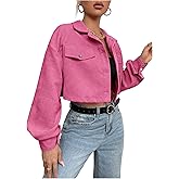 SHENHE Women's Corduroy Jacket Button Down Cropped Shacket Long Sleeve Fall Jacket Outwear