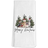 DNEULYR Christmas Tree Dog Kitchen Towels, Gifts for Dog Lovers Decorative Hand Towels for Bathroom, Winter Christmas Santa Hat Dogs Dish Tea Towels for Kitchen Decor, 16x24 Inch