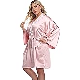 Women's Plus Size Satin Kimono Robes Short Silk Bathrobe Bridesmaid Wedding Party Nightgown Sleepwear