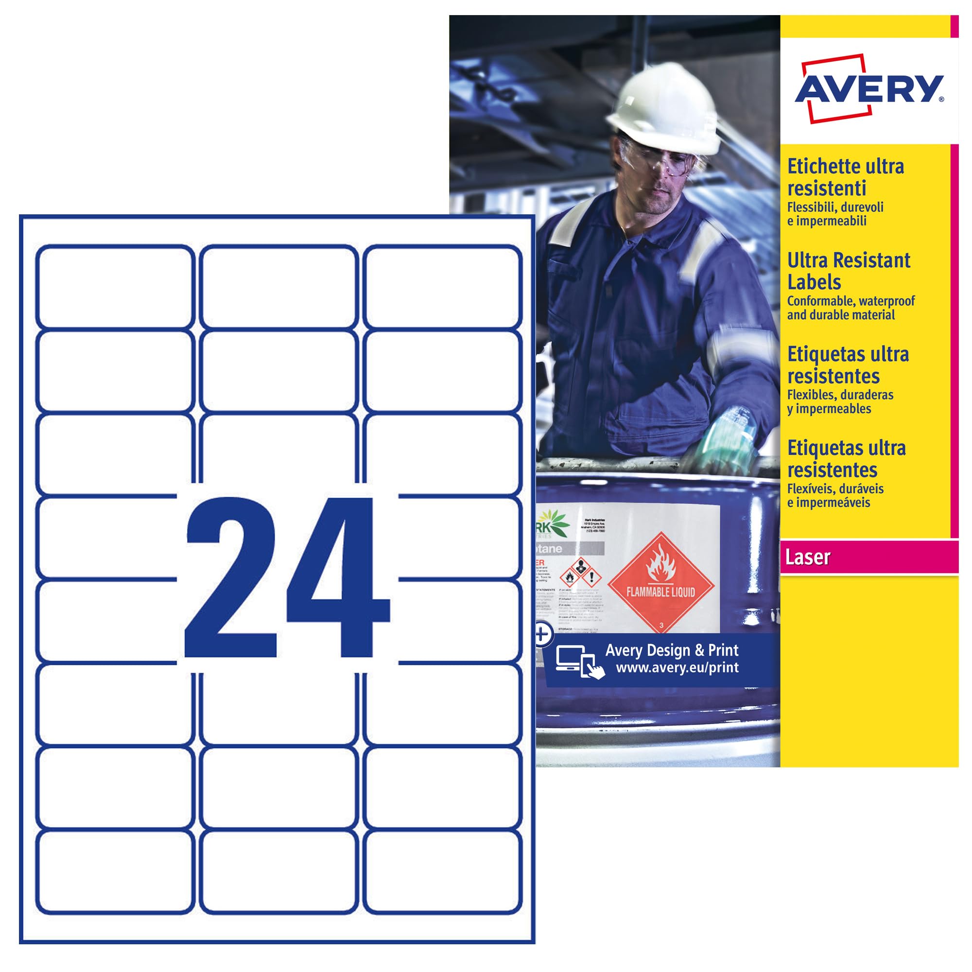 Avery Zweckform L7912 10 Ultra Poly Film Labels (63.5 x 33.9 mm 10 Sheets White (Pack of 240)