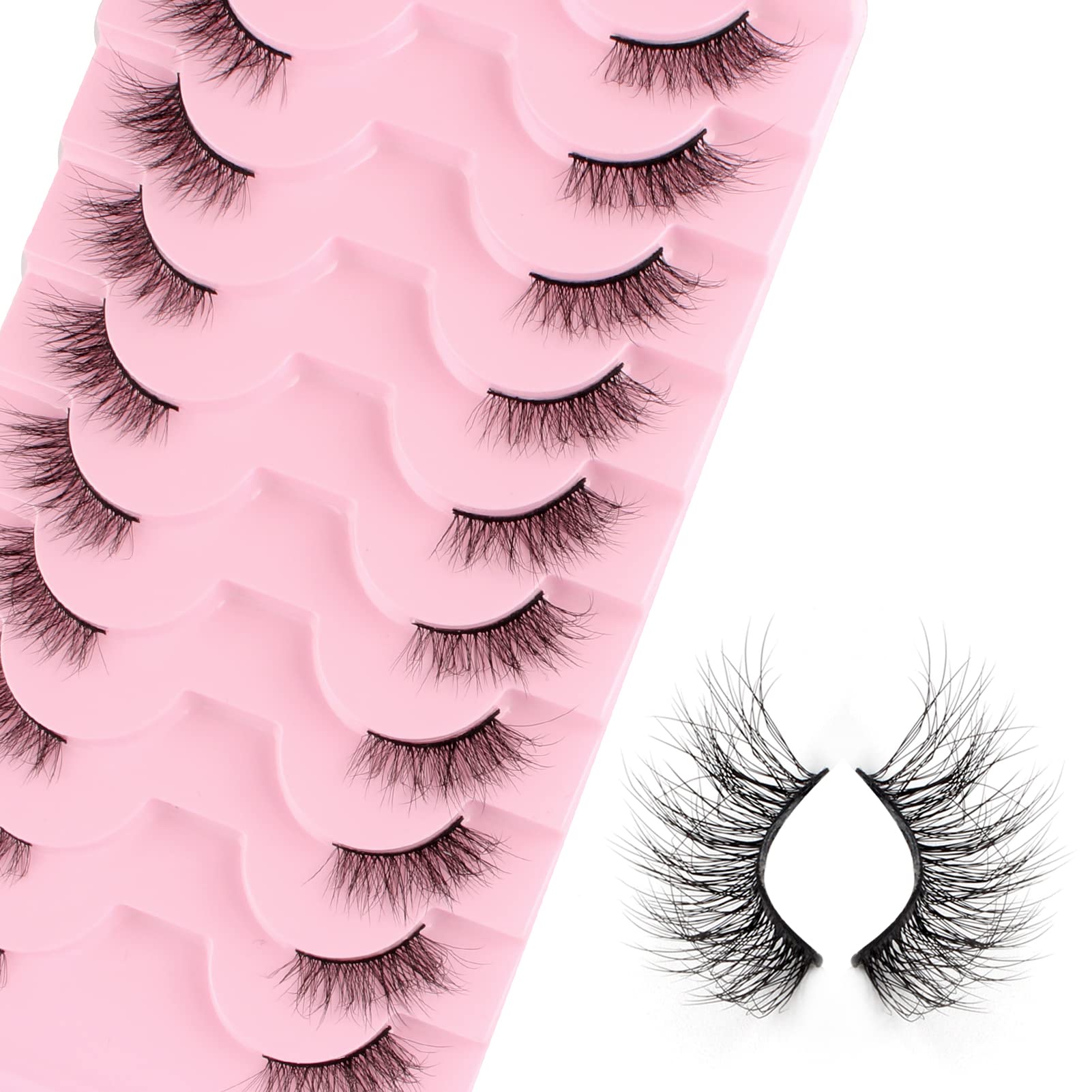Parriparri Half Lashes Natural Fluffy Wispy Cat Eye Lashes 10 Pairs Demi False Eyelashes 3/4 Fake Lashes Volume Faux Mink Corner Eyelashes — image 1