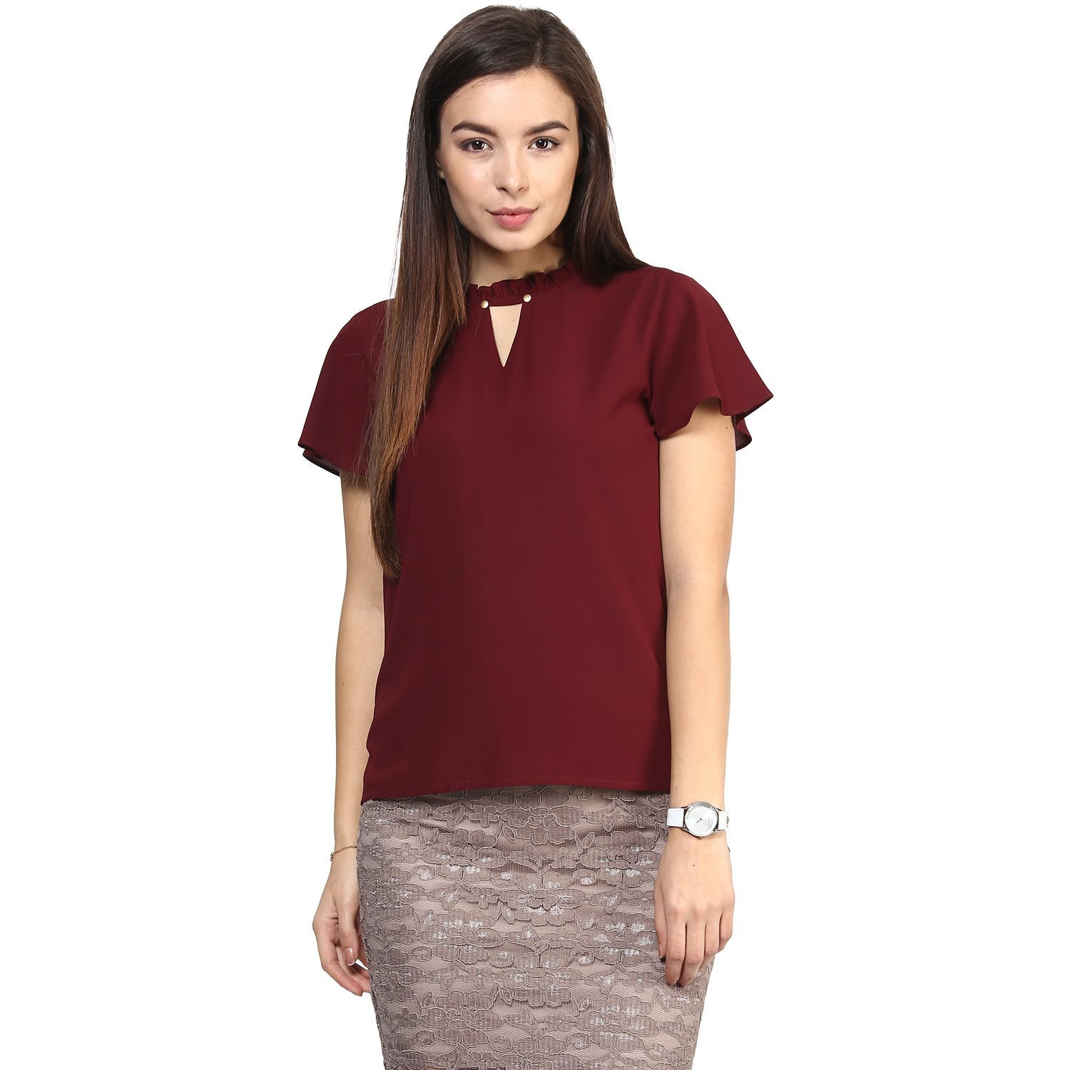 rare women burgundy georgette top (ep1227a)