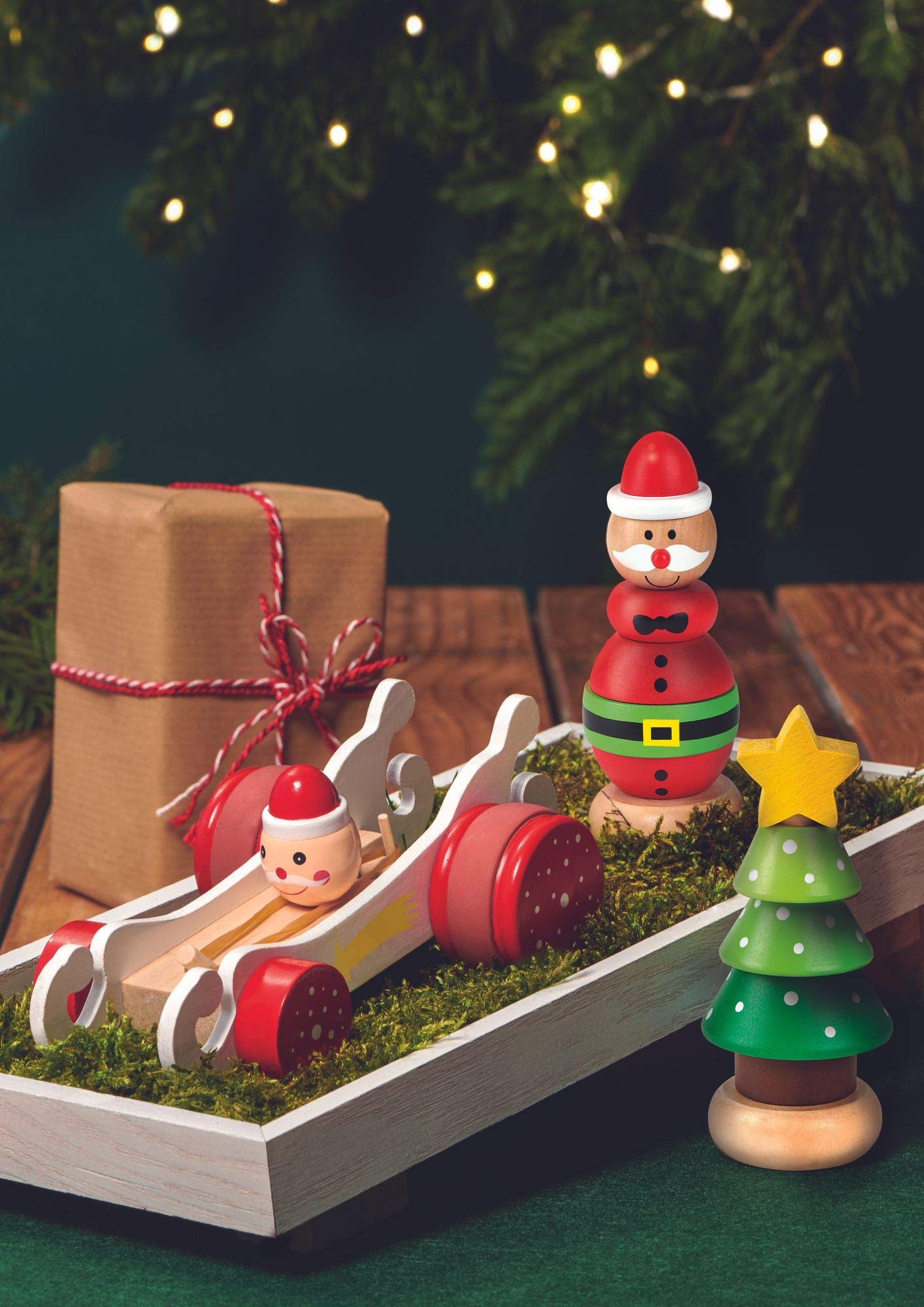 Moses. 16965 Racing Sledge with Rubber Motor Wooden Toy Classic Christmas Red