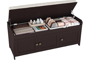 HOMEFORT 41.3" Shoe Bench with Lift Top Storage, Entryway Bench with Cushioned Seat, Wooden End of Bed Bench, Shoe Cabinet Bench with Hidden Storage Space, for Bedroom, Hallway,Espresso