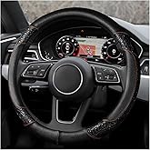 NYTKL Leather Car Steering Wheel Cover, 15" Crocodile Pattern Anti Slip Car Wheel Wrap with Rose Grain, Four Seasons Universal Auto Steering Wheel Protector for Cars Trucks SUVs (Black & Black)