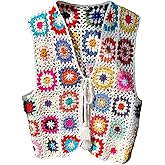GORGLITTER Women's Boho Crochet Tie Front Sweater Vest Hollow Out Sleeveless Floral V Neck Knit Tops