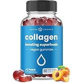 NutraChamps Collagen Boosting Gummies, Collagen Booster Gummy for Natural Collagen Production, Vegan Pectin Supplements Chews for Women &amp; Men, 60 Peach Vitamins Gummies