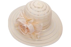 HINYBOEH Wide-Brim Kentucky-Organza-Derby-Hat for Women Lady Tea Party Fascinators Cap Church Wedding Cap with Flower