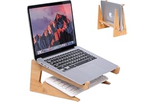 YOCAHAOY Wooden Laptop Stand Vertical Laptop for 13-18.6in Bamboo Stand for Desk,Laptop Stand Compatible with MacBook Air Pro/Dell XPS/Surface pro/HP/Pixelbook/Lenovo,More Laptops