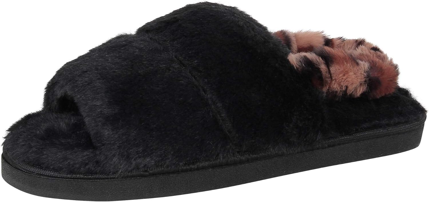 Jessica Simpson Women's Plush Faux Fur Fuzzy Slide on Open Toe Slipper with Elastic