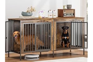 RUPZEN 78 in Dog Cage Furniture for 2 Medium/Large Dogs with Sturdy Removable Divider, Extra Large Double Doors Dog Kennel Crate,Thick Wooden Dog cage Furniture,XXL Brown