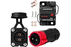 GaiRen Trolling Motor Plug and Circuit Breaker 60Amp Kit, Trolling Motor Connector with Receptacle 12/24/36/48 Volt Marine Boat Power Waterproof IP67 Compatible with 8 AWG wire Red