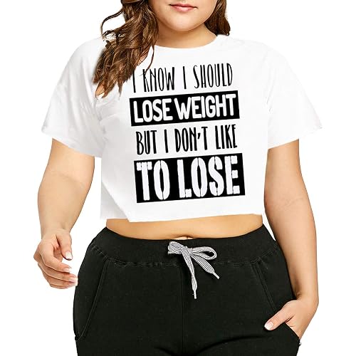 HEARTISIAN Women's Plus Size Summer T Shirt Letters Printing Casual Crop Tops Short Sleeves Tees