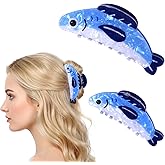 LXUEJIE 2 Pcs Sardine Hair Claw Clips Set, Animal Claw Clips for Thick and Thin Hair Blue Fish Hairs Accessories for Women