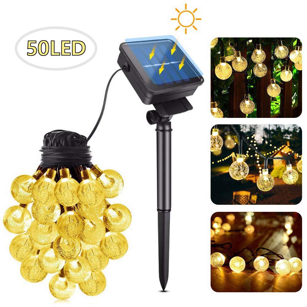 Solar String Lights Outdoor, Cshare Garden Light Bulbs 50 LED 23Ft 8 Modes Waterproof Garden Crystal Ball Decorative Fairy Lights for Garden, Yard, Home, Christmas Tree, Birthday Party(Warm White)