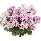 CISDUEO 4 Pcs Artificial Geranium Flowers for Outdoors Silk Flowers Outside Pink Faux Flowers Geraniums for Planter Decor Indoor Garden Patio Grave Cemetary Table Centerpiece