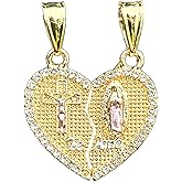 18K Gold Plated Couples Necklace Virgin Mary Necklace Jesus Necklace Heart Necklace Plated Gold Necklace Couple Jewelry for Him and Her (includes 2 necklaces)