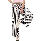 Haloumoning Girls Striped Wide Leg Pants Kids Elastic Loose Palazzo Pants Lounge Trousers with Pockets 5-14 Years