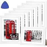 HOMERHYME 5x7 Picture Frame Set of 8, White Photo Frames for Gallery Wall Mounting or Table Display, Display Pictures 4x6 with Mat or 5x7 Without, Poster Frames with Plexiglass for Home Office Decor