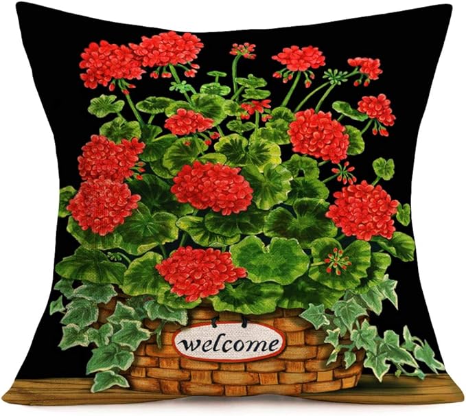 ShareJ Red Geranium Flowers Throw Pillow Covers Summer