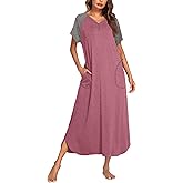 Ekouaer Long Nightgown Women's Loungewear Short Sleeve Sleepwear Full Length Sleep Shirt with Pockets