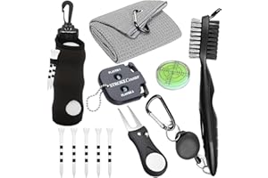 karamagic 11 Pcs Golf Accessories Kit, Include Golf Tees Golf Towel Golf Ball Bag with Hook Cleaner Brush Golf Ball Marker Golf Divot Tool Golf Score Counter