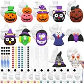 Leyndo 12 Set Halloween Ceramics to Paint DIY Plaster Painting Kits | Your Own Figurines with Unpainted Pumpkin, Bat, Witch Hat, for Classroom Activity Art Projects Gifts Party Favors