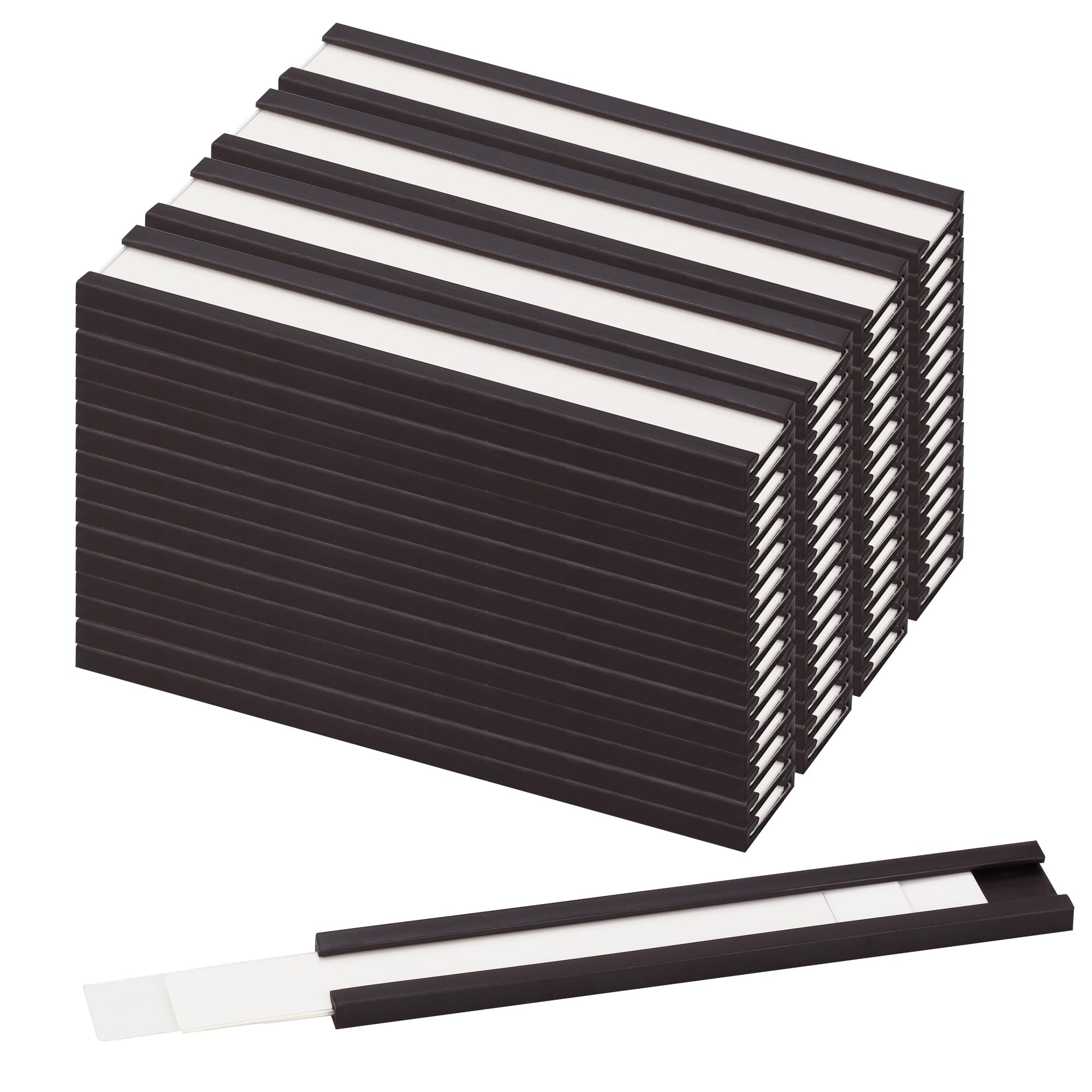 Photo 1 of (FACTORY SEALED) LLPT Magnetic Label Holder 3” x 0.5” 50 Packs C Channel 300g White Paper Cards Protective Film Strong Removable for Shelf White Board Toolbox Metal Wall Cabinet Drawer(MH1276)