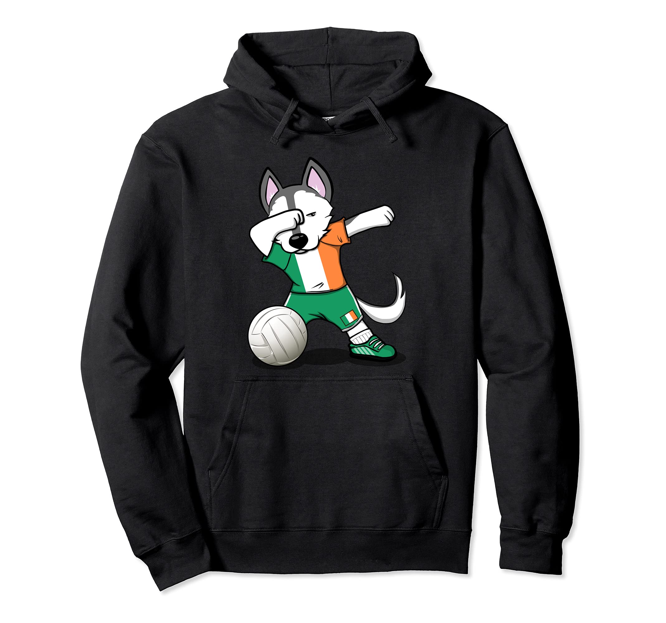 Dabbing Husky Dog Ireland Volleyball Fans Jersey Irish Flag Pullover Hoodie