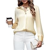 Damipow Satin Silk Button Down Shirts for Women Dress Shirts Long Sleeve Blouses Womens Shirts