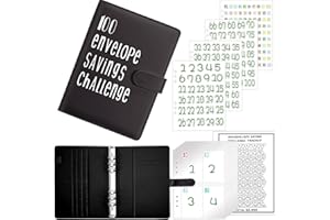GENERIC 100 Envelope Challenge Binder A5 Money Saving Challenge Book Budget Binder with Card Slot Stainless Steel Ring 25 Sheets Reusable Transparent Cash Envelopes Easy & Fun Way to Save $5,050 - Black