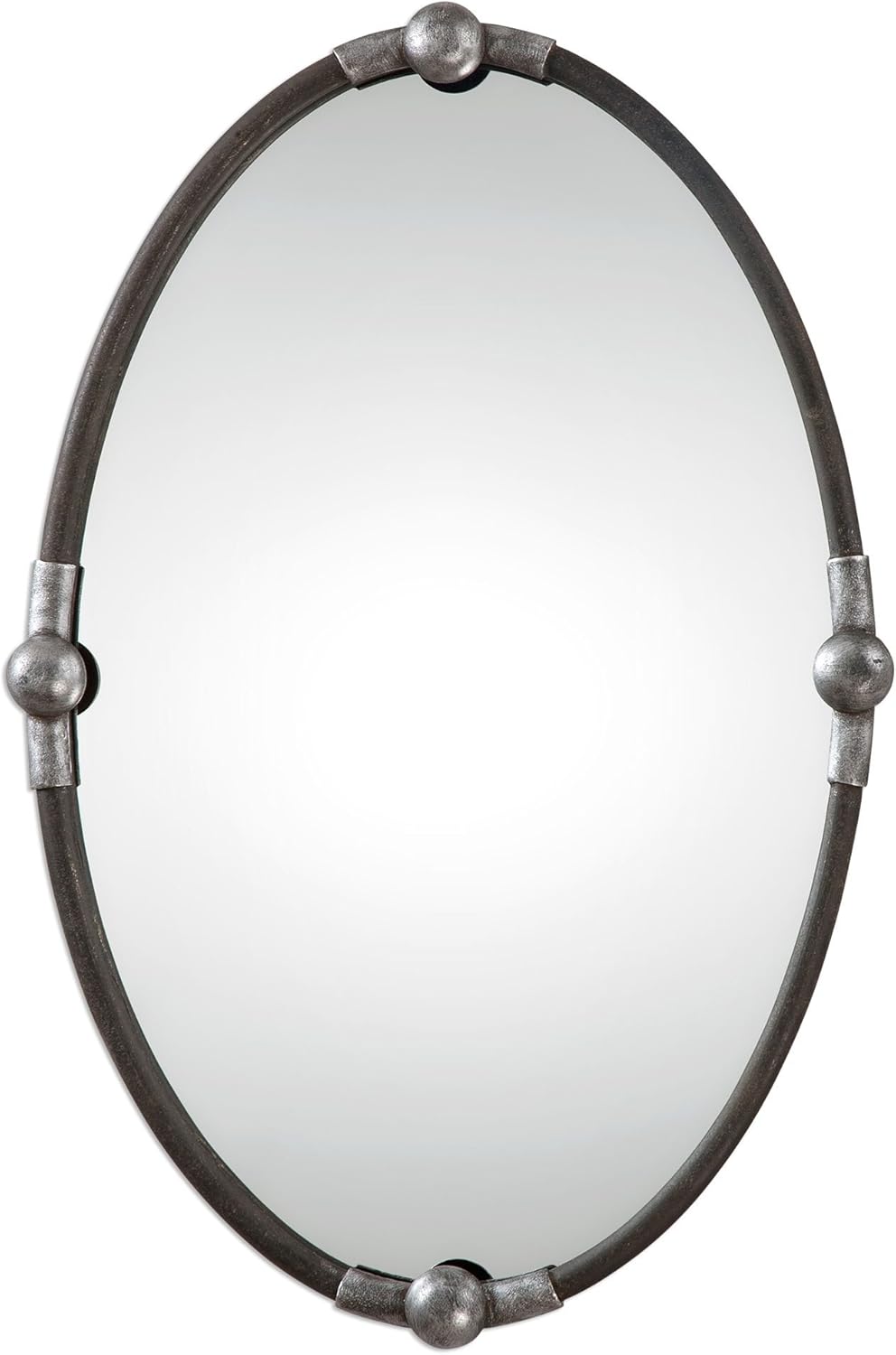 MY SWANKY HOME Rustic Black Iron Oval Wall Mirror | Vanity Silver Contemporary Industrial
