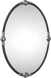 MY SWANKY HOME Rustic Black Iron Oval Wall Mirror | Vanity Silver Contemporary Industrial